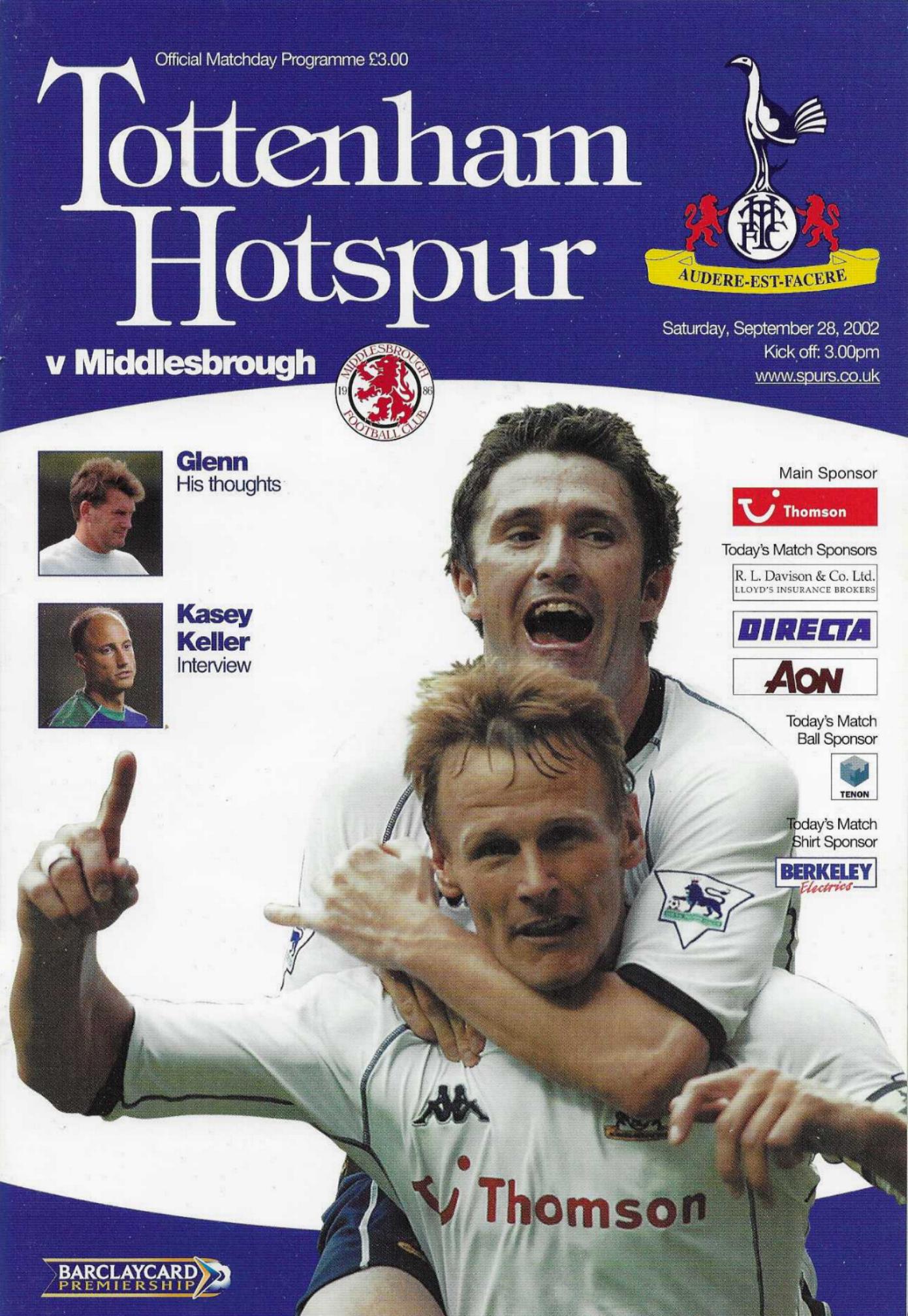 TOTTENHAM HOTSPUR v MIDDLESBROUGH 2002/03